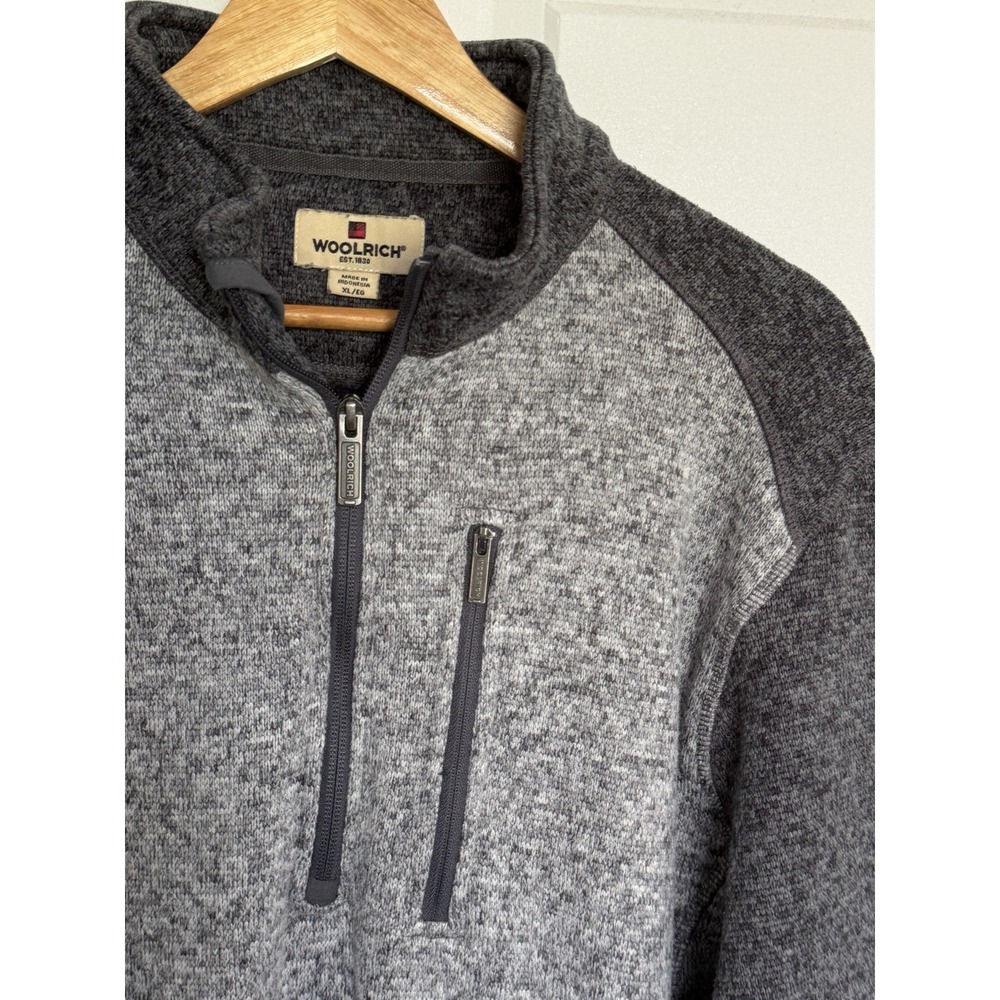 Woolrich Sweater Mens XL Gray 1/4 Zip Mock Neck Fleece Pullover Chest Pocket